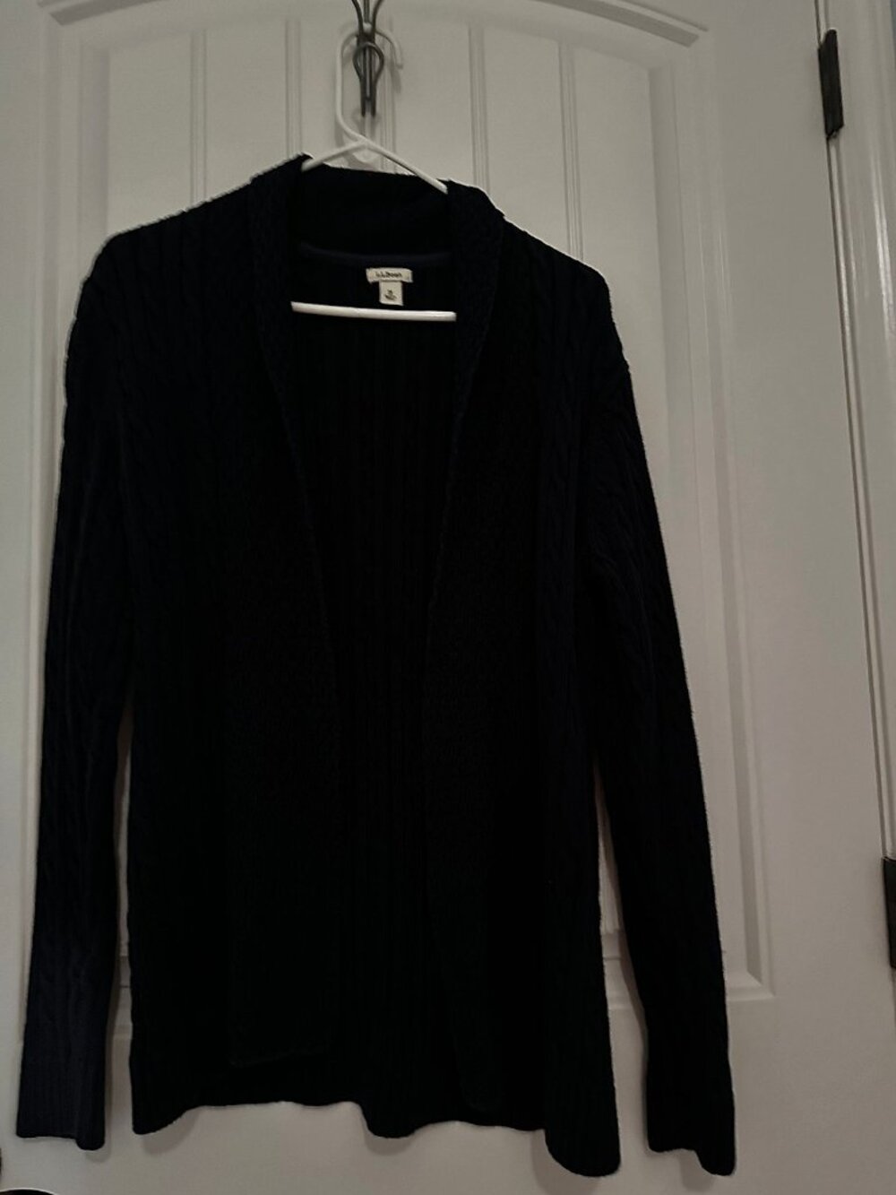 L.L. Bean Women's Navy Cable Knit Open-Front Cardigan Sweater, Size M